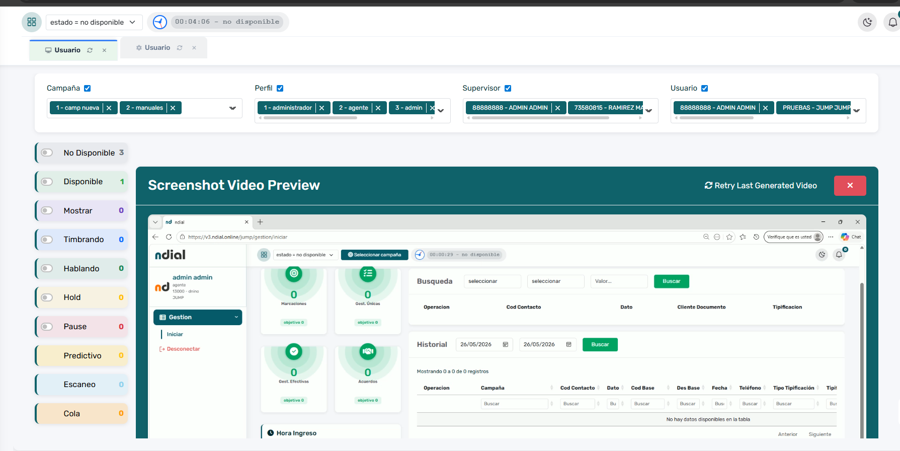 Vista previa en video de las capturas de pantalla del asesor